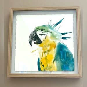 Tropical Yellow & Blue Parrot / Macau Painting Glass on Wood